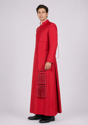 Man wearing a red robe with a white background