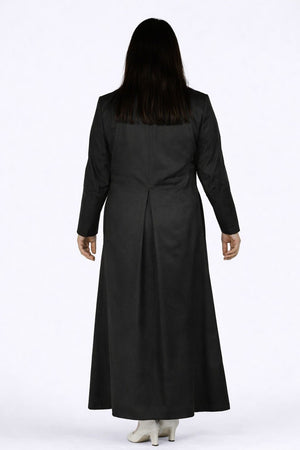 Women wearing a black long robe on a white background