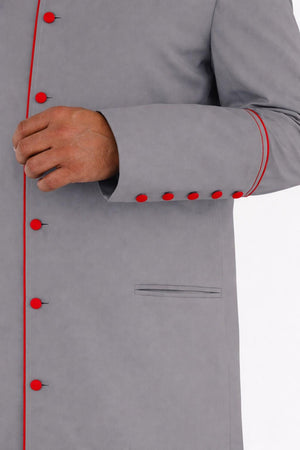 Gray robe with red buttons on a white background