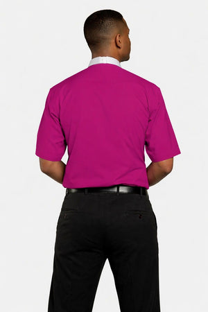 Person wearing a Purple shirt and black pants on a white background