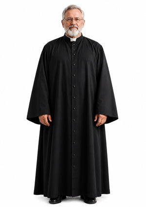 Man wearing a black robe on a white background