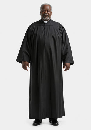 Man wearing a black robe on a white background