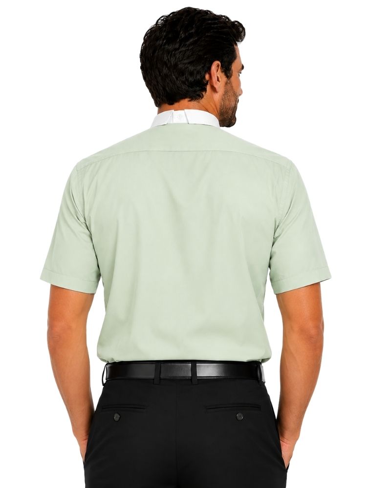 Light Green Bended Collar Short Sleeves Clergy Shirt