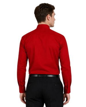 Red clerical shirt with a white collar on a white background