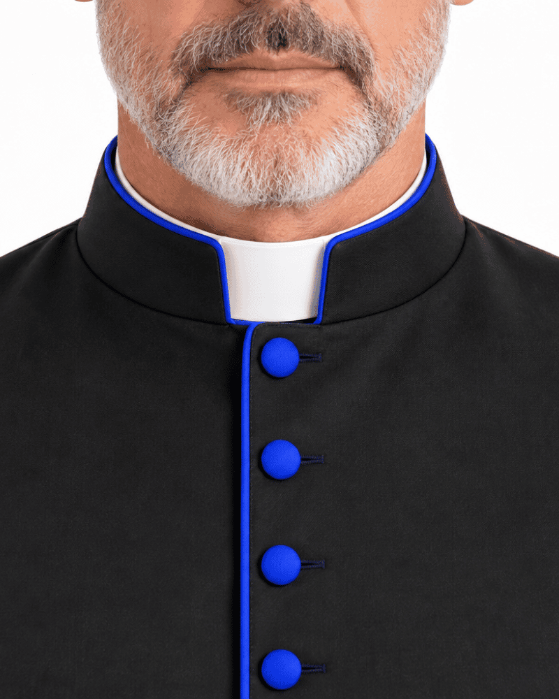 Men's Black Clerical Cassock With Royal Blue Trim