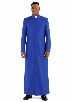 Man wearing a blue cassock on a white background