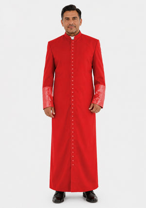 Man wearing a red robe on a white background