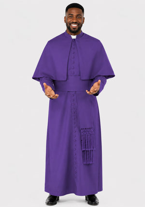 Man wearing a purple liturgical vestment on a white background