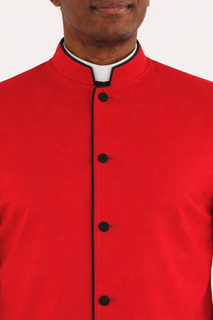 Red robe with black buttons on a white background