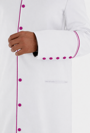 White cassock with pink buttons and trim on a white background