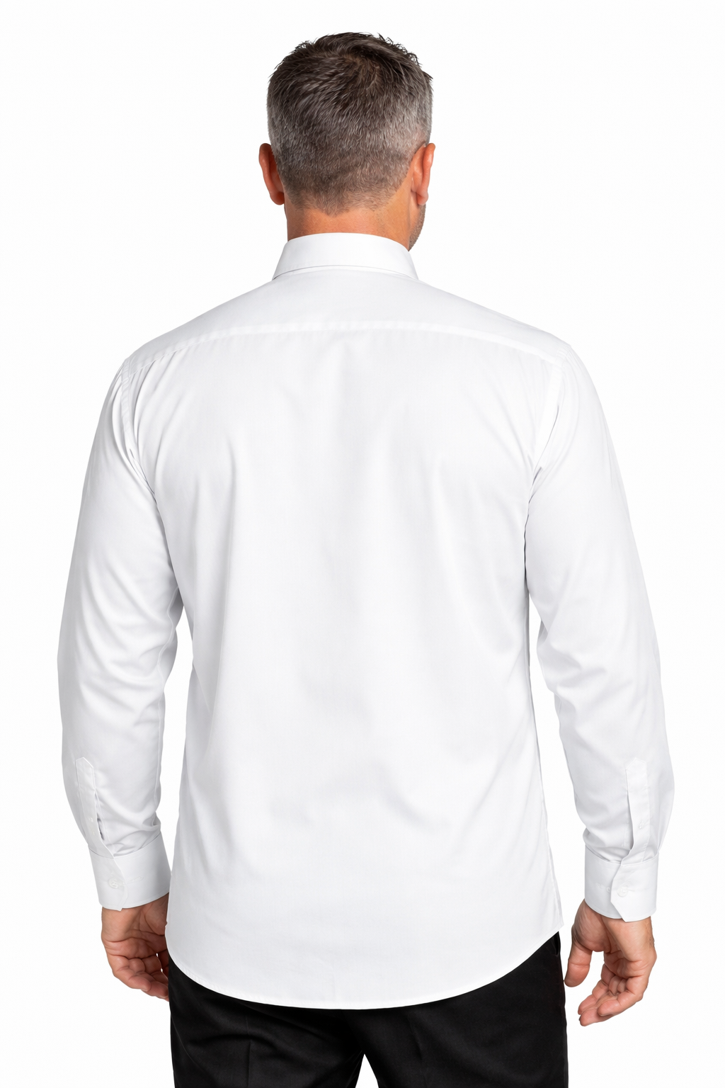 Man wearing a white dress shirt on a white background