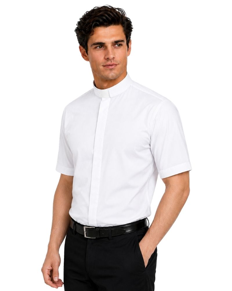 Pure White Roman Collar clergy Shirt