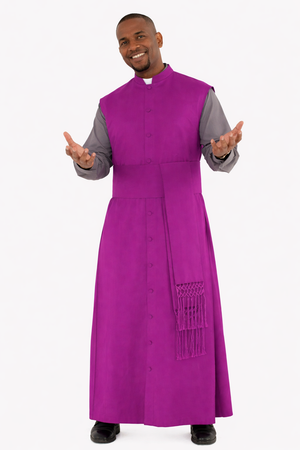 Man wearing a purple cassock on a white background