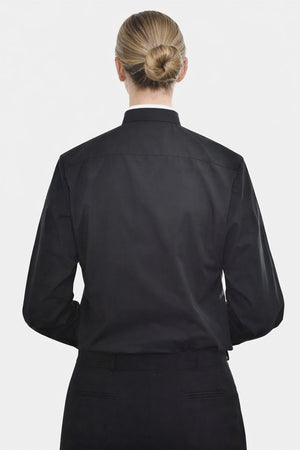 Women wearing a black shirt on a white background