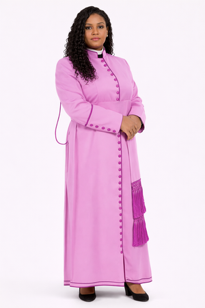 Woman wearing a pink traditional outfit with a white background