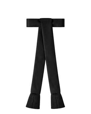A black wide sash and fringed tassels at the bottom, displayed against a solid white background.