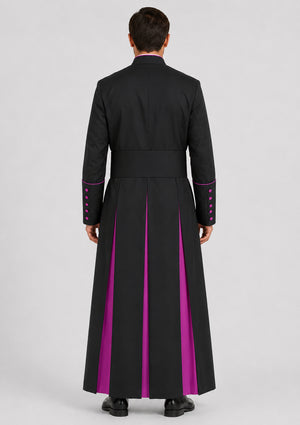 Black robe with purple accents on a white background
