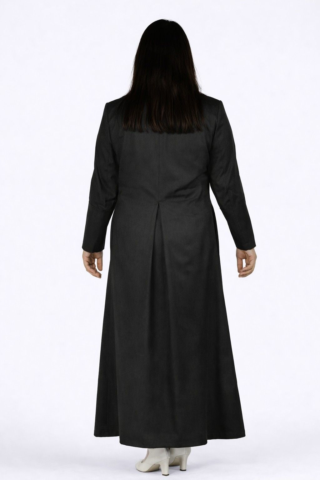 Women wearing a black long robe on a white background