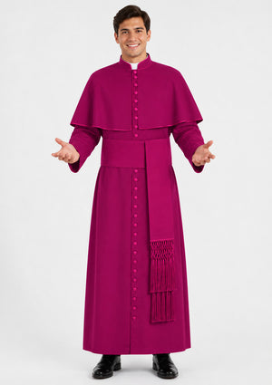Man wearing a magenta robe on a white background