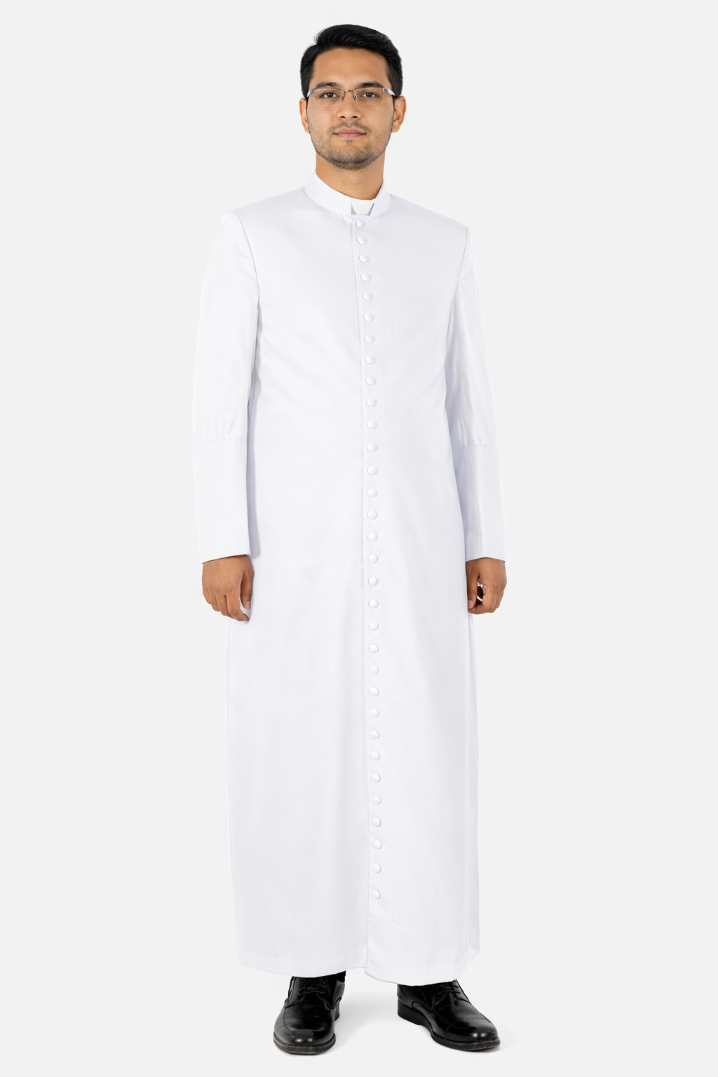 Man wearing a white traditional outfit on a white background