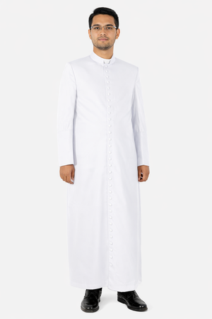 Man wearing a white traditional outfit on a white background