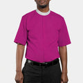 Man wearing a Purple shirt and black pants on a white background
