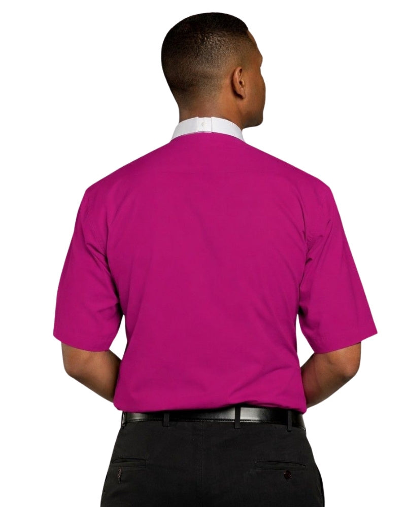 Man wearing a Purple shirt and black pants on a white background