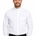Man wearing a white dress shirt and black pants on a white background