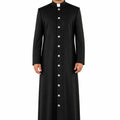 Man wearing a black priest's robe on a white background