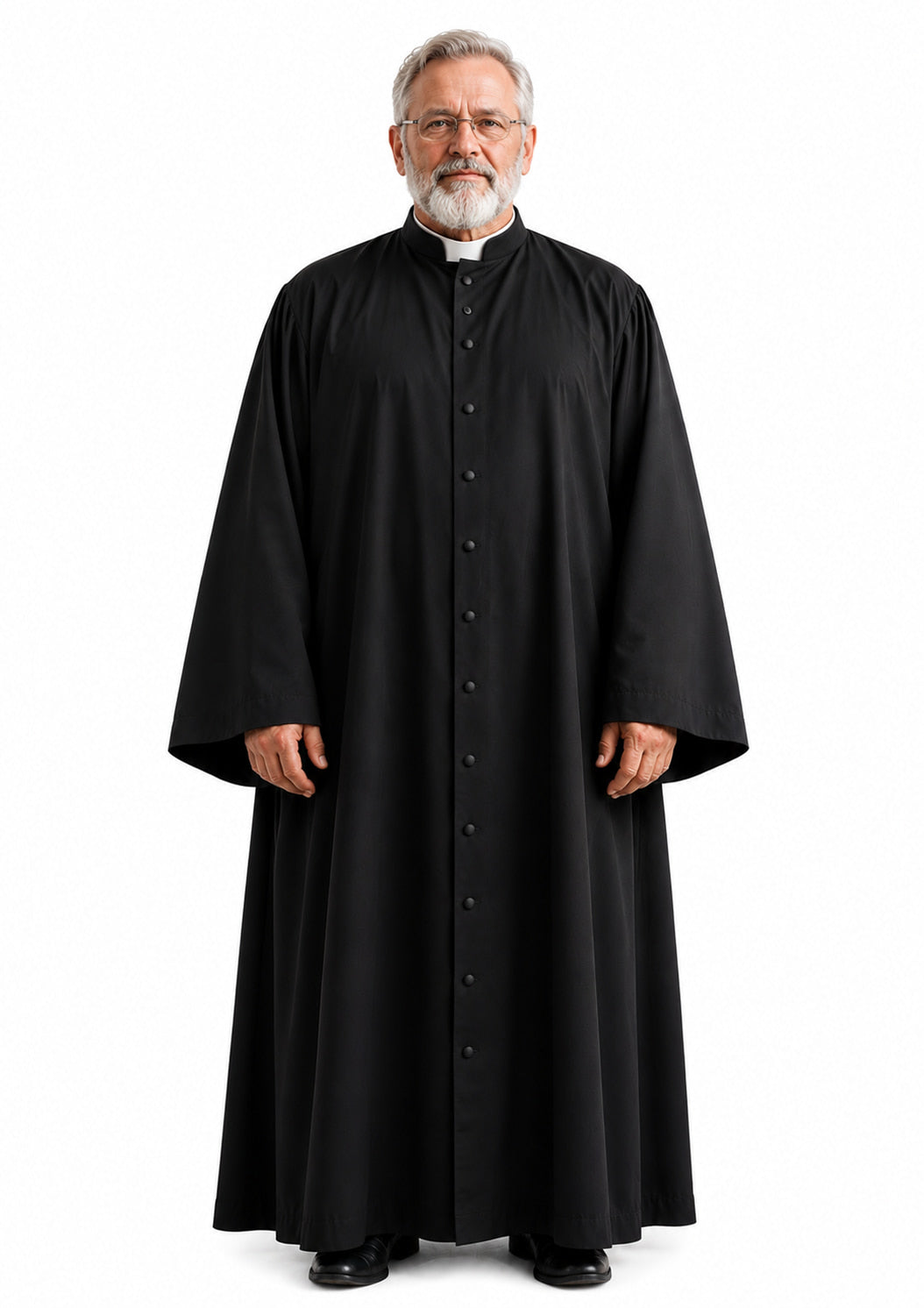 Man wearing a black robe on a white background