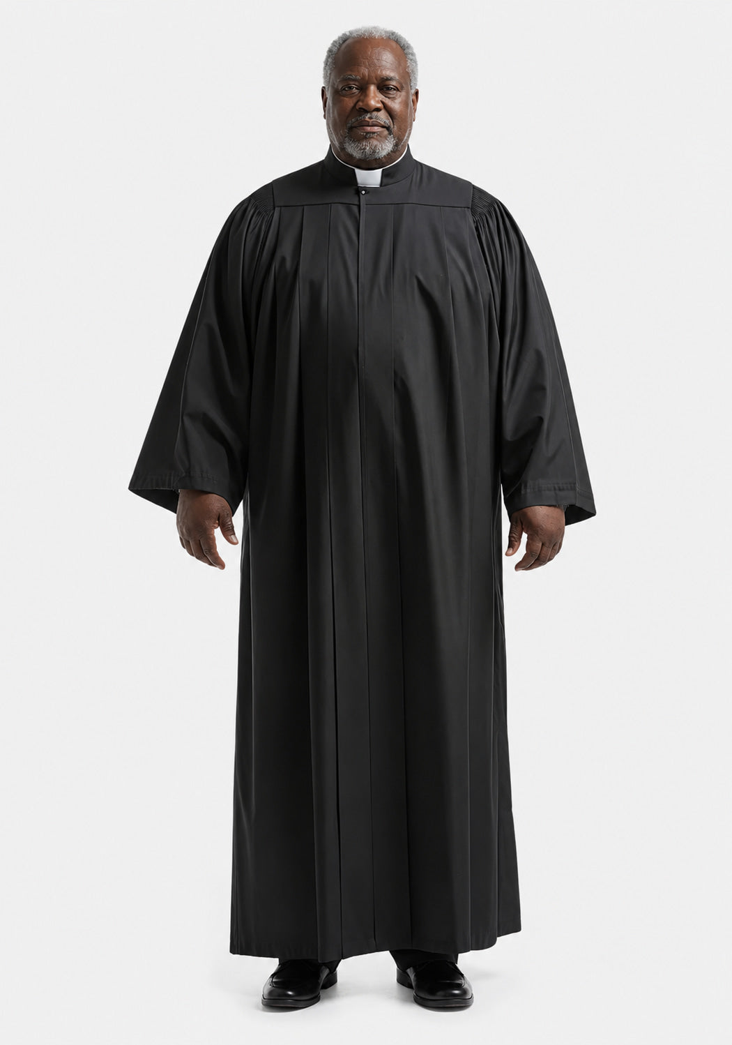 Man wearing a black robe on a white background