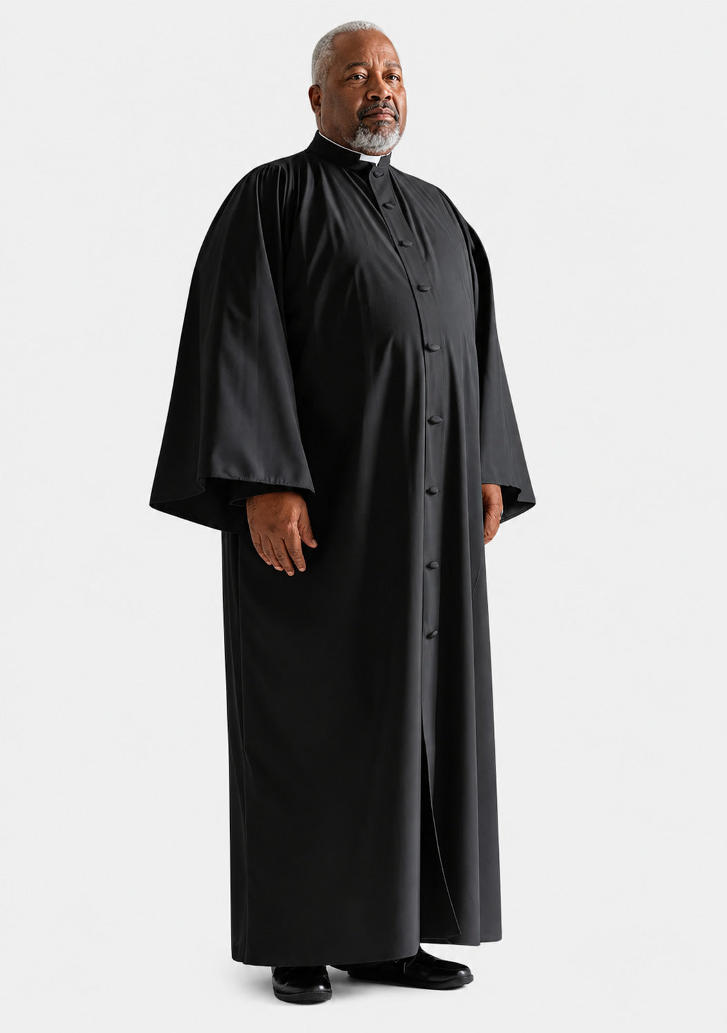 Man wearing a black robe on a white background