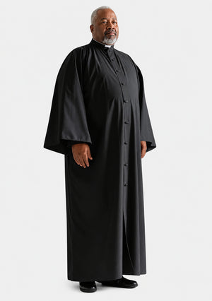 Man wearing a black robe on a white background