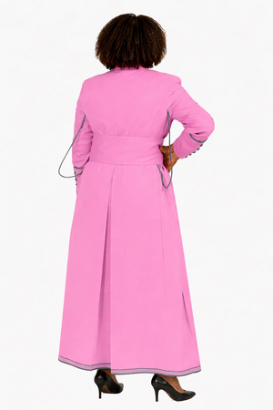 Women wearing a pink dress with a white background