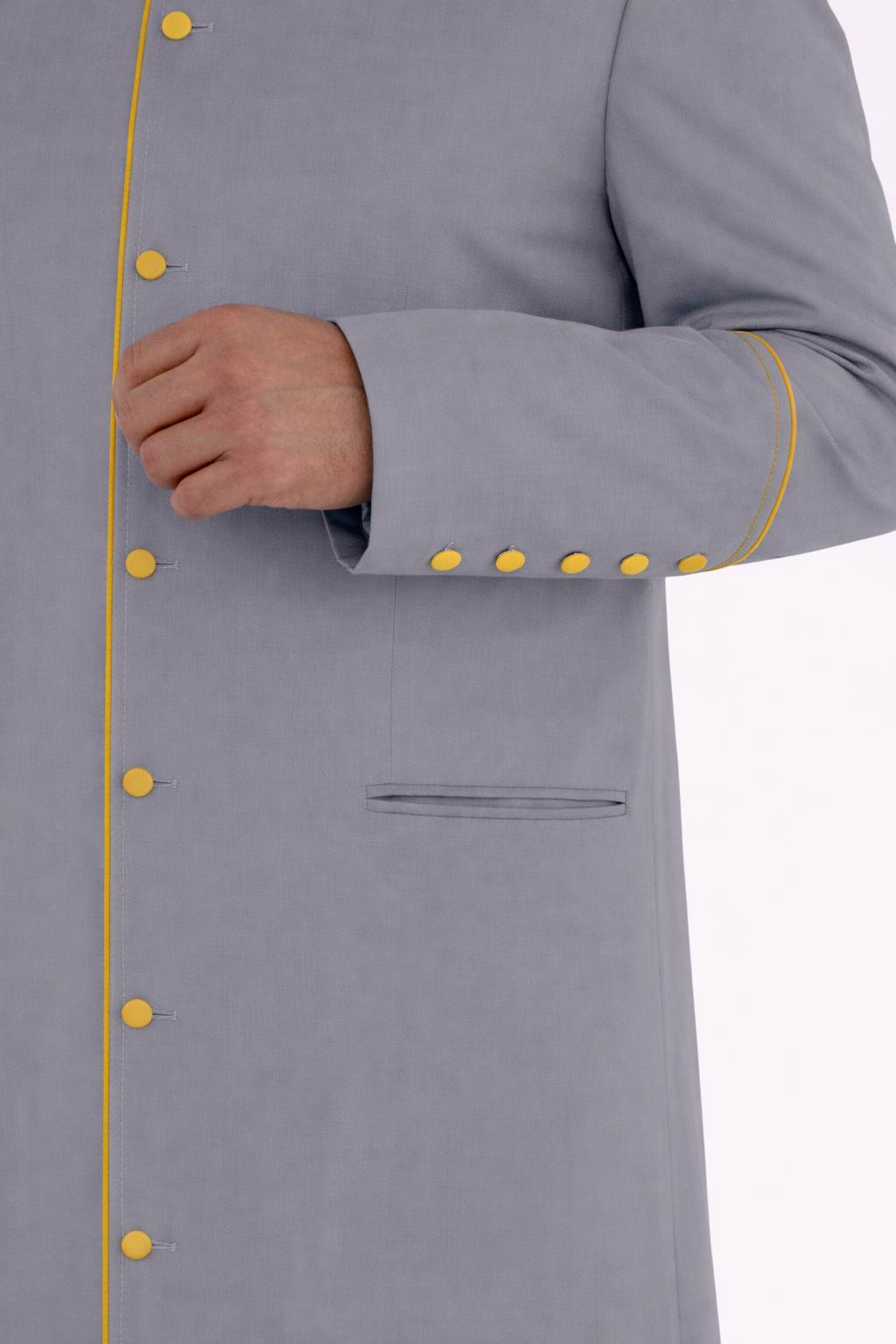 Gray robe with yellow buttons on a white background