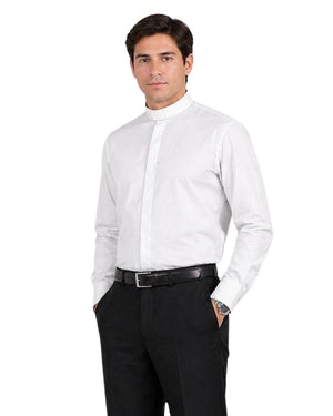 Man wearing a white dress shirt and black pants on a white background