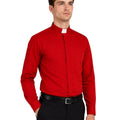 Man wearing a red shirt and black pants on a white background