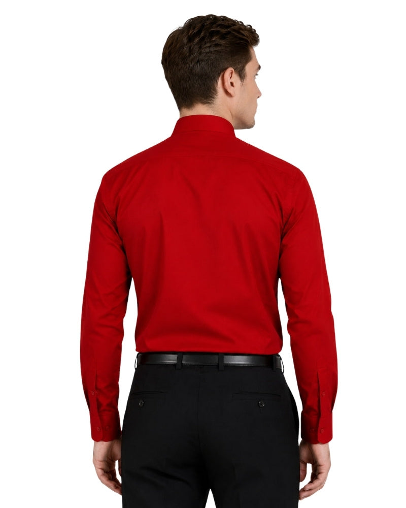 Red clerical shirt with a white collar on a white background