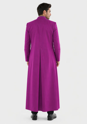 Man wearing a long purple robe on a white background