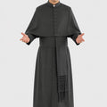 Man wearing a black religious robe on a white background