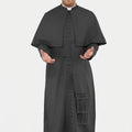 Man wearing a black religious robe on a white background
