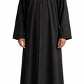 Man wearing a black priest's robe on a white background