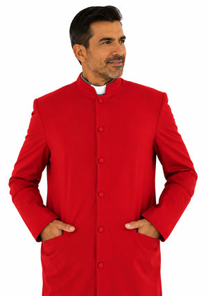 Man wearing a red robe on a white background