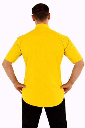 Men wearing a yellow shirt on a white background