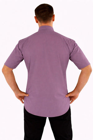 Man wearing a gray shirt from behind on a white background