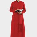 Man wearing a red robe with a stole on a white background