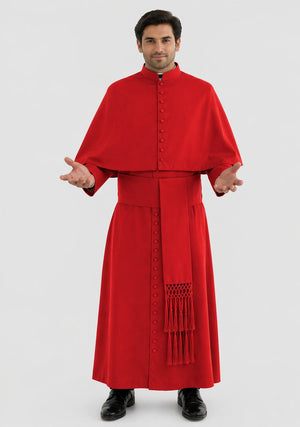 Man wearing a red robe with a white background