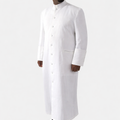 Man wearing a long white robe on a white background