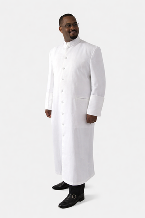 Man wearing a long white robe on a white background