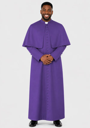 Man wearing a purple liturgical vestment on a white background